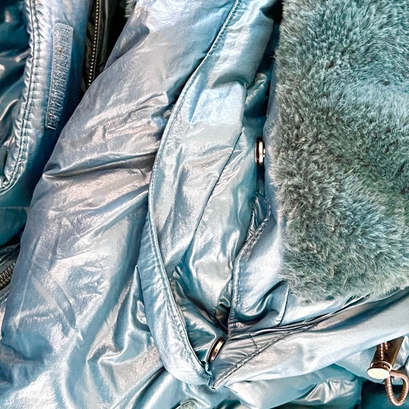 Columbia Omni Heat Womens Sz.Sm. Teal Puffer Coat Removable Faux Fur Lined Hood - Picture 6 of 12